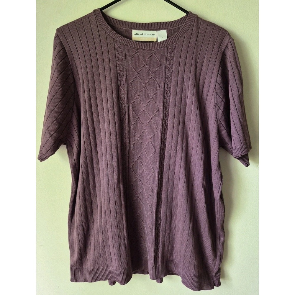 Alfred Dunner Women's Short Sleeve Cable Knit Detail Sweater Muted Plum Size 1X